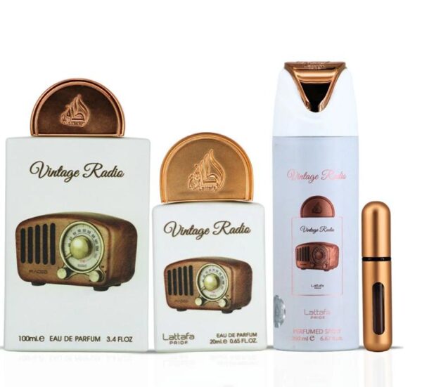 Lattafa Set de Perfume Vintage Radio Lattafa Diseño Nostálgico Fragancias Clásicas Aroma Distintivo y Atemporal Elegancia y Encanto