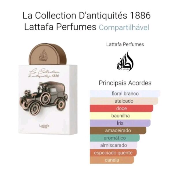 Lattafa La Collection d'antiquités 1886 Perfume de 100 ml con Notas de Bergamota y Mate para Sofisticación y Encanto Atemporal