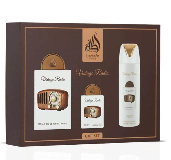 Lattafa Set de Perfume Vintage Radio Lattafa Diseño Nostálgico Fragancias Clásicas Aroma Distintivo y Atemporal Elegancia y Encanto