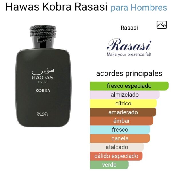 Hawas Kobra Rasasi para Hombres Perfume Masculino de Notas de Naranja y Canela Elegante y Aromático
