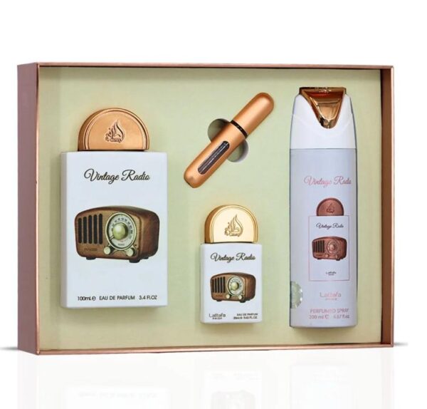 Lattafa Set de Perfume Vintage Radio Lattafa Diseño Nostálgico Fragancias Clásicas Aroma Distintivo y Atemporal Elegancia y Encanto