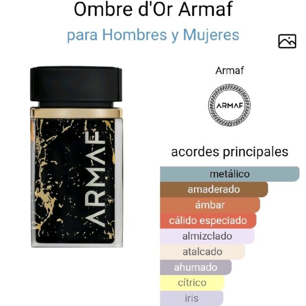 Armaf Ombre d'Or para Hombres y Mujeres - Perfume Versátil y Atractivo Sin Género Ideal para Ocasiones Diversas